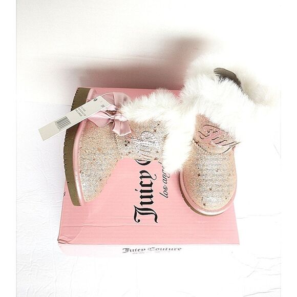 New! JUICY COUTURE Girls Lil Windsor Gold Glitter Faux Fur Boots Booties Size 5T - Picture 5 of 9